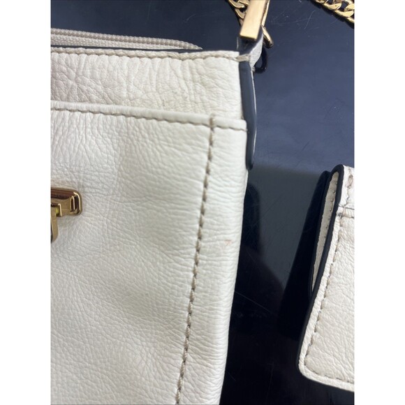 FOSSIL Crossbody Purse & Mini Card Holder Cowhide Pebbled Leather Ivory Gold - Picture 7 of 13